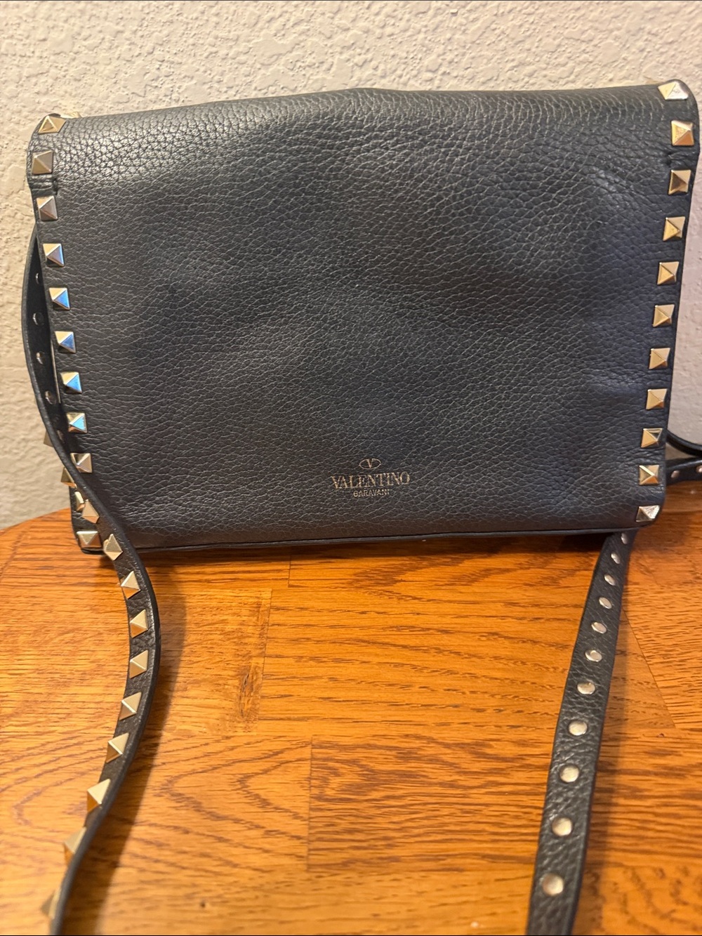 Valentino Garavani Black Leather Studded Crossbody with Gold Hardware - Picture 2 of 5